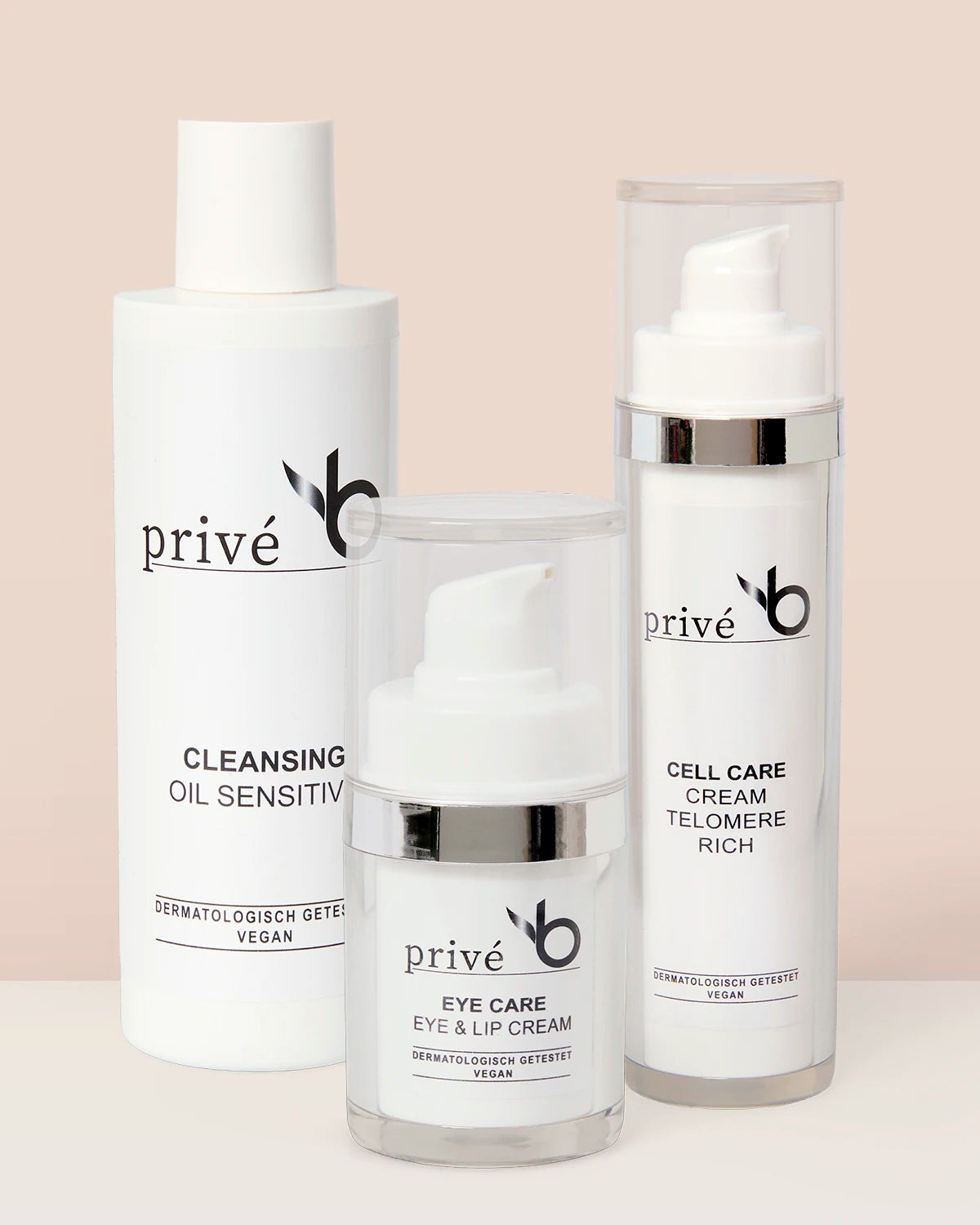 privé b Set - Cleansing Oil Sensitive + Eye & Lip Cream + Cell Care Cream Telomere Rich